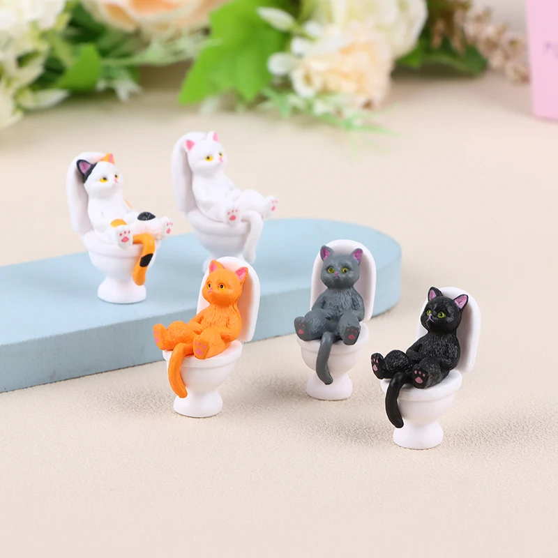 מיני Kawaii שירותים אנד חתול סדרת מיניאטורות פסלון חתול דגם צעצוע עיצוב פסל חתול עבור Office מיני בובות תפאורה 3.8*3 ס 