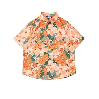 בקיץ חולצות לגברים שרוול קצר וינטג ' פרחוני מודפס חולצת רחוב היפ הופ זוגות חולצת הוואי אופנה חולצה עליון לשני המינים