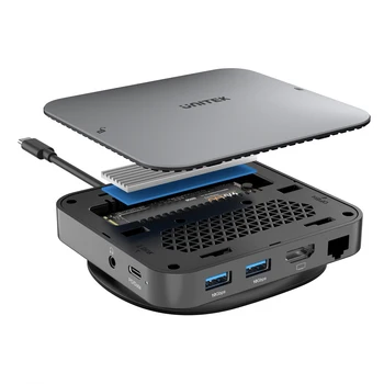 Unitek M2 SSD מקרה כפול פרוטוקול NVMe סוג SATA-C כדי משטרת 100W USB 3.2 RJ45, HDMI 4K SD Micro SD Card Reader For iPhone-MacBook Pro