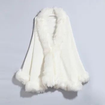 נשים שכמיות מוצק פונצ ' ו סרוג מעיל פרווה 12 צבעים חמים צמר סוודר 2021 אופנה החורף Faux פרווה צעיף לעטוף להאריך ימים יותר
