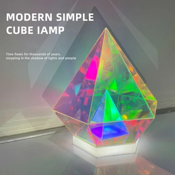 יצירתי LED מנורת שולחן 3D פירמידה צבעונית האווירה אור מרחוק עמעום USB לילה אור על עיצוב חדר השינה ליד המיטה מנורה