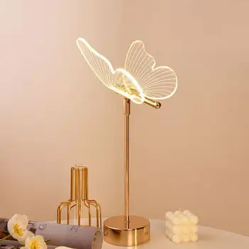פרפר LED מנורת שולחן פרח מנורת שולחן רטרו זהב אקריליק מלון וילה אמנות עיצוב הסלון המיטה LED אורות ליל