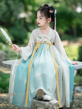 ילדים חמוד שמלה רקומה 3-12T תחפושת Hanfu סיני שמלת נסיכה יפנית וקוריאנית לילדים, תחפושות בנות טאנג