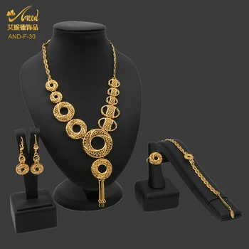 ניגרי תכשיטים מגדיר עבור נשים אתיופי יוקרה ערבית מסיבת חתונה אופנה שרשרת עגילים צמידים הודיים מצופה זהב