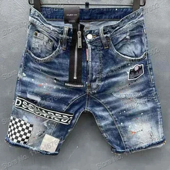 2023 מותג Mens ג 'ינס מיני Fasion ole Patc שבור דיו צבע סלים Slitly אלסטי כחול D2 מכתב סוג ג' ינס לגברים