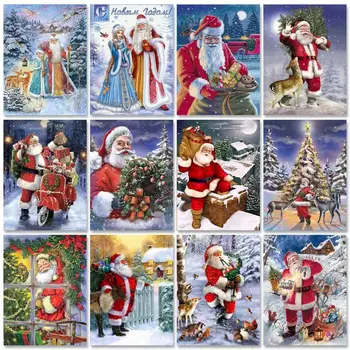 PhotoCustom חג המולד שמן צבע על ידי מספרים, ערכות צביעה לפי מספרים על בד Frameless 60x75cm סנטה קלאוס DIY עיצוב הבית