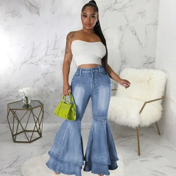 2023 אופנה גבוהה אופנת רחוב של נשים וינטאג 'התלקחות' ינס גבוהה המותניים למתוח ג ' ינס מקרית מוצק Bodycon עבודה ארוך בל תחתית