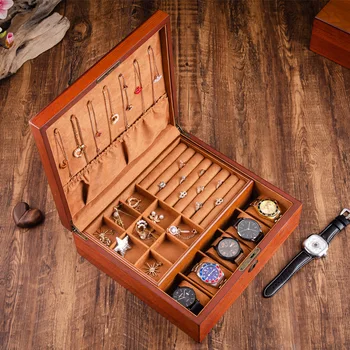 מנצ ' וריה אפר עץ בקופסת תכשיטים לצפות תיבות ארגונית עם מנעול שרשרת וינטג לצפות בתיק תיבת אחסון יוקרה רעיונות למתנה