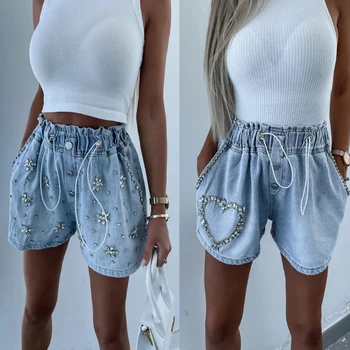 2023 חדש Y2k האופנה ריינסטון יהלומים מכנסי ג ' ינס קצרים נקבה אופנת רחוב קיץ מזדמנים מכנסיים קצרים