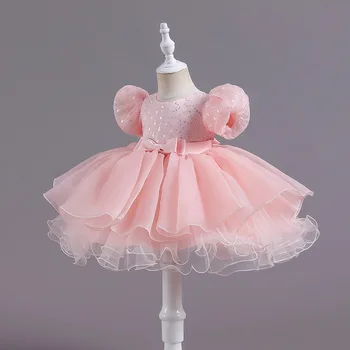 הנסיכה החדשה ילדה ילד שמלת נצנצים תחרה בגדי תינוקות עבור מסיבת יום הולדת לבן לפעוטות שמלות ילדה 1-6 שנים.