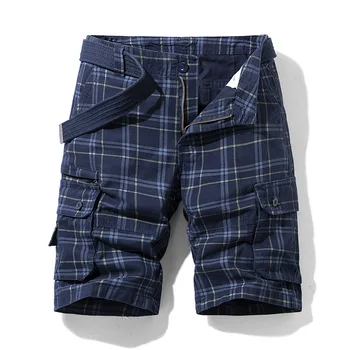 גברים של מכנסיים קצרים החדש טהור הכותנה קיץ פנאי ספורט לעבוד ללבוש Capris פשוט משובץ Slim Fit רב בכיס המכנסיים