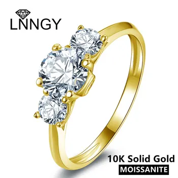 Lnngy שלושה אבן Moissanite הטבעת 10K זהב טהור 0.8 CT יהלומים שנוצרו במעבדה טבעות אירוסין לנשים, טבעות נישואין, תכשיטים מתנה