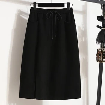 Harajuku גודל גדול קו שסע בחצאית בגדי נשים 2023 אביב הקיץ החדש שרוך גבוהה המותניים צינור ישרה חצאיות BC350