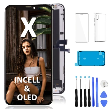 AAA תצוגה עבור iPhone X 10 מסך LCD הרכבה מגע דיגיטלית החלפת Incell OLED מלא Pantalla+זכוכית מחוסמת+טלפון הכיסוי