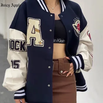 Juciy תפוח מחבל האישה הג 'קט רקמה בייסבול אמריקאי כפתור הז' קט היפ הופ אופנה מעיל המפציצים 2022 הקיץ פגשתי