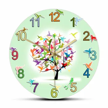 צבעוני באביב עץ עיצוב מודרני שעון קיר יונקי דבש מינימליסטי הטבע יצירות אמנות Decoractive שקט לטאטא קוורץ שעון
