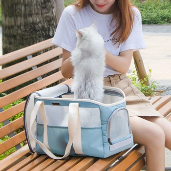 YOKEE חתול מחמד נושאת תיק נסיעות אוהל חיצוני נייד תיק כתף שקוף לנשימה רשת הקיץ כלבלב המוביל
