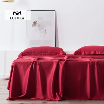 Lofuka נשים נובל אדום 100% משי גיליון שטוח הטבע משי מלכת היופי המלך מיטה זוגית סדין ציפית בשביל היופי