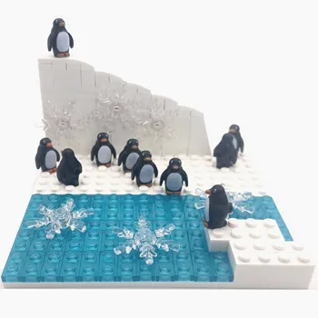 10 פינגווינים אבני בניין עם Baseplate תואם העיר לבנים MOC קרחון שלג, האדמה, החיות צעצועים עבור ילדים מונטסורי Bloques
