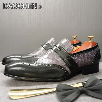 יוקרה לגברים נעלי נעליים להחליק על צבעים מעורבים שחור נעליים קלות עור אדם הנעל המשרד חתונה נעליים מזדמנים עבור גברים