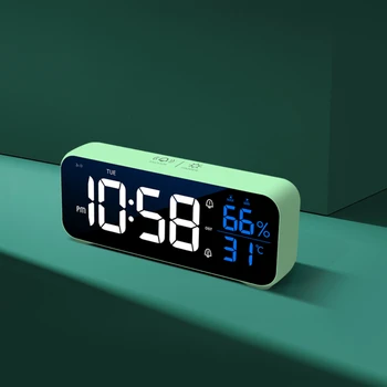 מוסיקה LED דיגיטלי שעון מעורר הקול בקרת טמפרטורה לחות תצוגת שולחן העבודה שעונים הביתה לקישוט לשולחן מובנה 1200mAh