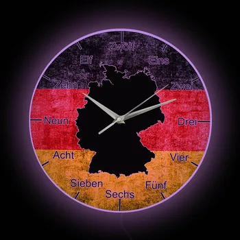 גרמניה המפה הדגל עיצוב מודרני שעון קיר עם תאורת LED אחורית גרמניה גרמניה שקט ללא מתקתק שעון קיר הסלון