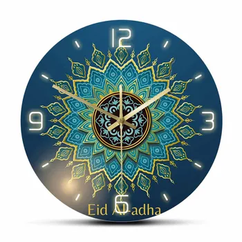עיד אל-אדחא מנדלה פרח להדפיס שעון קיר הסלון האסלאמית עיצוב הבית עיד מובארק שקט קיר שעון הרמדאן קארים מתנה