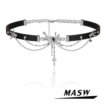 MASW מגניב בסגנון שחור זמש השרשרת 2022 מגמה חדשה ציפוי כסף שרשרת ציצית עכביש קורי עכביש קולר שרשרת תכשיטי נשים
