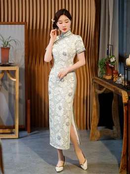 Yourqipao 2023 הקיץ סלים משי Cheongsam גרם מדרגות אלגנטי מכובד משתה צ ' יפאו בסגנון סיני שמלת ערב לנשים
