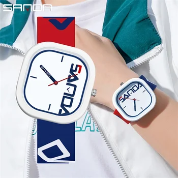 סאנדה 3203 2023 מקורי חדש עיצוב אופנה פשוטה שעוני יוקרה קוורץ שעונים סיליקון מותג יוניסקס עמיד למים שעוני יד
