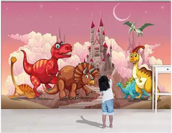 טפט תמונה 3 d מותאם אישית ציור קיר על הקיר ורוד פנטזיה דינוזאור הטירה עיצוב חדר ילדים טפט על קירות בגלילים
