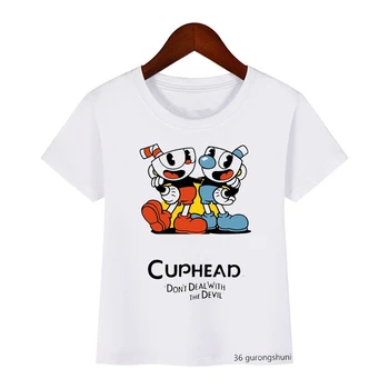 משחק מצחיק Cuphead חולצה Mugman חולצת ילדים בגדי ילדים בגדי בנות בנים חולצת טי שרוול קצר חולצות קיץ גבי יתדות