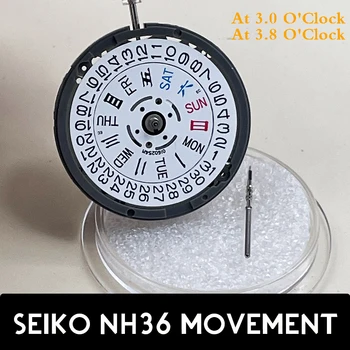 SEIKO יפן NH36A מכני התנועה לבן Datewheel 3 שעות כתר ב-3.0/3.8 בשעה Mod NH36 4R36A אוטומטי מנגנון 24 תכשיטים