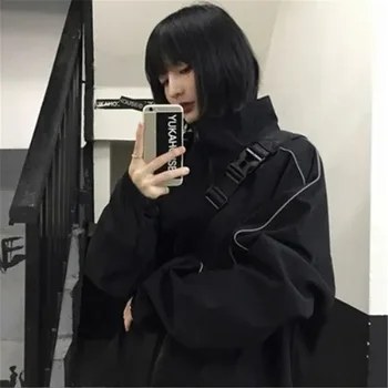 2023 גותי שחור רוכסן נשים של מעילי סתיו Harajuku אופנה וינטג אסתטי אופנת רחוב מגמה חופשי 'קט קולג', מעילים.