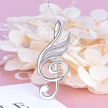 Xiaojing 925 כסף סטרלינג אוהב מוזיקה תליון שרשרת מוזיקלית הערה זווית הכנפיים שרשרת תכשיטים לנשים, ולנטיין, מתנה 2020