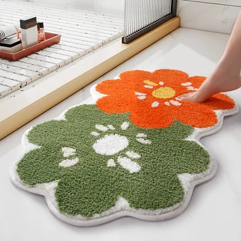 פרח רך המצויץ שטיחון לאמבטיה החלקה רצפת חדר האמבטיה שטיח השטיח בסלון טריים כניסה שטיחון עיצוב הבית השינה שטיחים Dropship