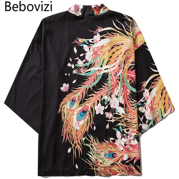 Bebovizi אופנה בסגנון יפני הזהב פיניקס הדפסה קימונו נשים קרדיגן יאקאטה קימונו אופנת רחוב גברים מסורת אסיה בגדים