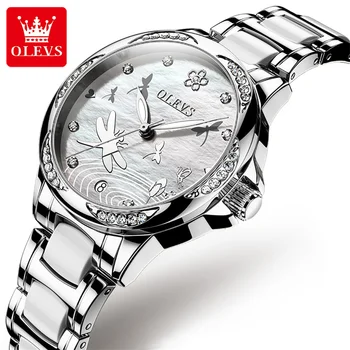OLEVS הגברת קרמיקה אופנה שעון נשים אוטומטי מכאני של נשים שעוני יד נשיים שמלת שעון Relogio Feminino 2023