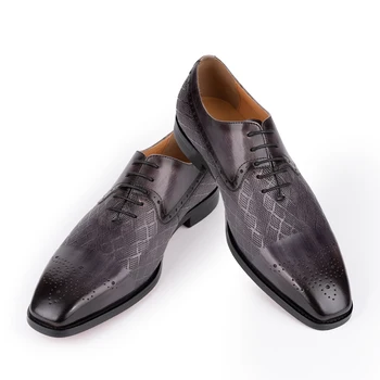 אפור שחור אמיתי עור פרה נעלי אוקספורד לגברים אופנה בעבודת יד נעליים יומיומי, עסקים של גברים מזדמנים נעליים Office
