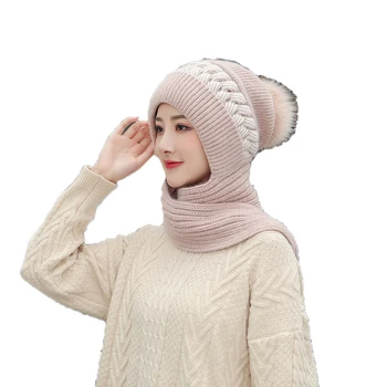 נשים סתיו חורף Skullies כובעים רך חם בנות קוריאני צמר סרוגים מעגל לולאת צעיף כובע נשים Ourdoor כובע ספורט
