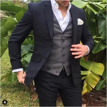 קלאסי Mens Slim Fit חליפות טוקסידו לחתונה עבור החתן עסקים Masculino בלייזר 3 חלקים סט תחפושת Homme ' קט מכנסיים וסט