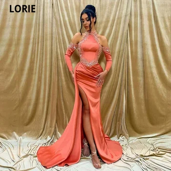 LORIE ערבית אסו עבי-רוז בתולת ים שמלות לנשף 2022 שסע סקסי מחוך חרוזים פאייטים ערב רשמי שמלה ארוך שרוולים שמלת מסיבת