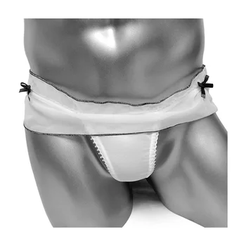 גברים, הלבשה תחתונה סקסית לראות דרך אורגנזה חוטיני חוטיני ביקיני הומואים גברים תחתונים Homme סיסי תחתונים תחתונים עם קשת