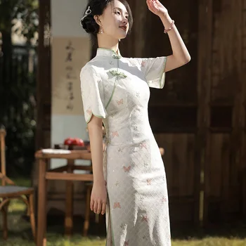 Yourqipao הקיץ 2023 פרפר רקום שיפור Cheongsam מזדמן רטרו צ ' יפאו חצאית בסגנון סיני שמלת ערב לנשים