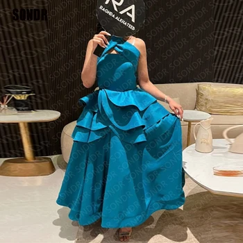 SONDR כחול רויאל ערב הסעודית Hlater שמלות לנשף כתם בשכבות קו קצר ללא שרוולים ערב שמלות רשמיות שמלות אירוע