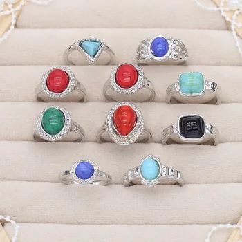 10Pcs תערובת צבעונית מספר צורות טורקיז טבעות מתכת אופנתית טבעת קסם סעודת החתונה צד טבעת לאישה בנות מתנה