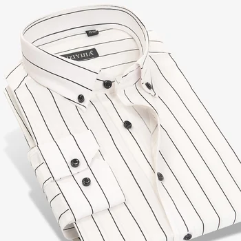 גברים אופנה אנגליה בסגנון פסים כותנה חולצות ללא כיס שרוול ארוך רגיל-fit באיכות גבוהה מזדמן כפתור למטה החולצה