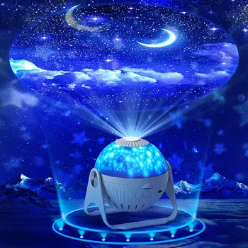 התמקדות מקרן אור לילה עם Bluetooth רמקול כוכבי השמים לסובב נגן מוסיקה מנורת LED צבעונית כוכב הילדים מתנה לתינוק