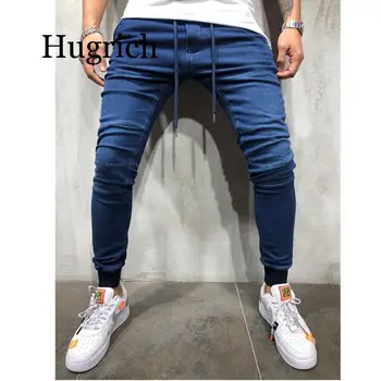 2020 Mens סקיני ג 'ינס Slim Fit ג' ינס קרועים גדול וגבוה למתוח כחול ג ' ינס לגברים במצוקה אלסטי המותניים מ-4XL