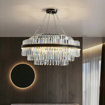 Led אמנות נברשת תליון אור מנורת חדר בעיצוב מודרני שחור מתכת הברק קריסטלים תלויים מקורה הביתה גופי תאורה ענן